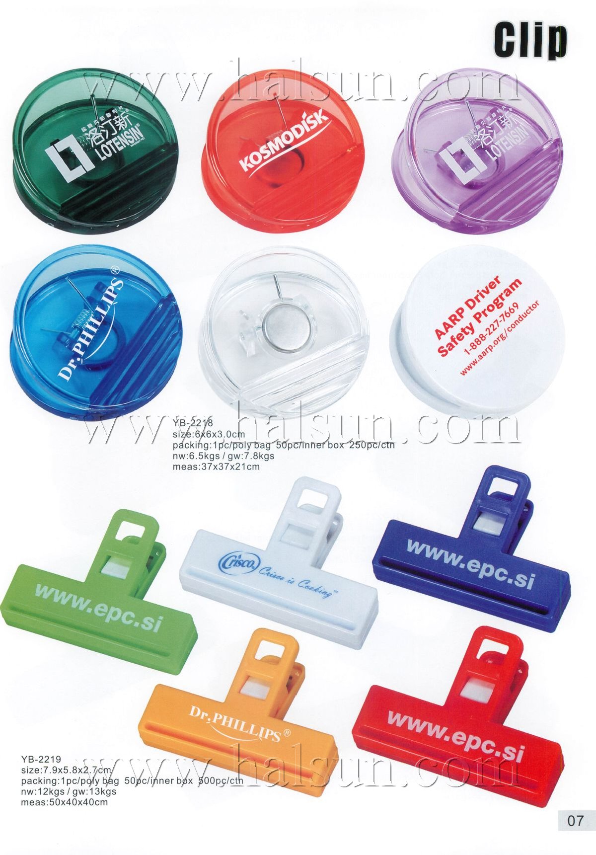 Imprinted Round Translucent Plastic Clips,YB-2218,,YB-2219