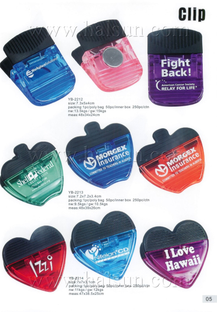 Logo Imprinted Promotional Clips with rubber grip and magnet, apple, heart,YB-2212,,YB-2213,,YB-2214