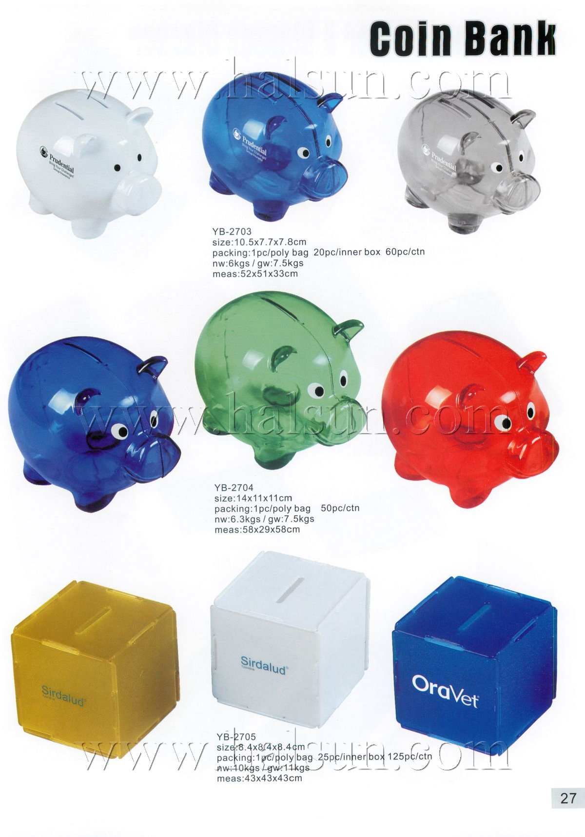 Promotional Plastic Piggy Coin Bank,YB-2703,YB-2704,YB-2705