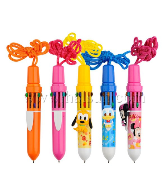 Multi color pens with rope_Promotional Ballpoint Pens_Custom Pens_HSHCSN0237