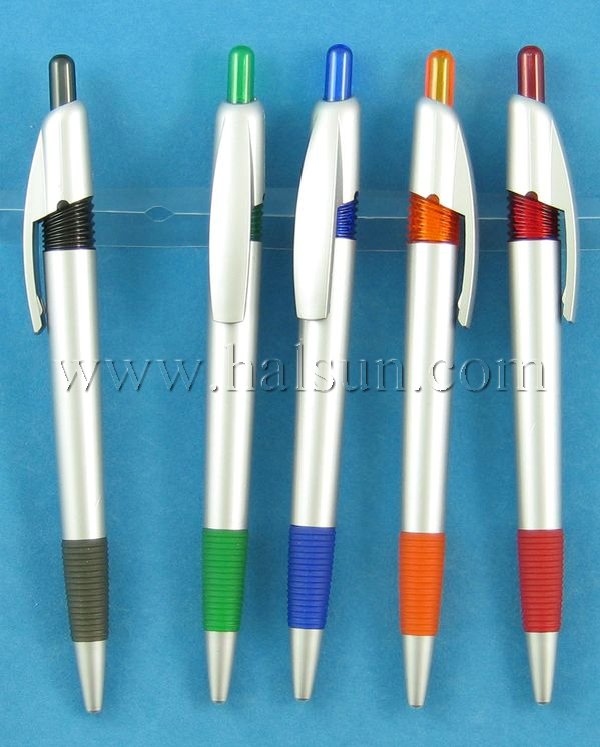 silver ball pen with soft colored rubber grip_ lost cost_HSAJH1018-2S