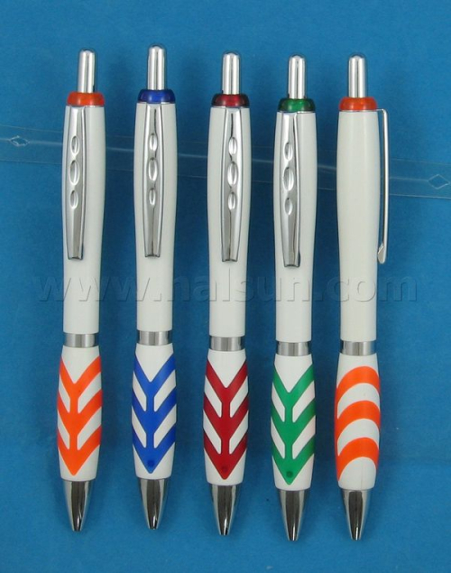 HSYH3221W_ solid white pen with metal clip and dual color grip