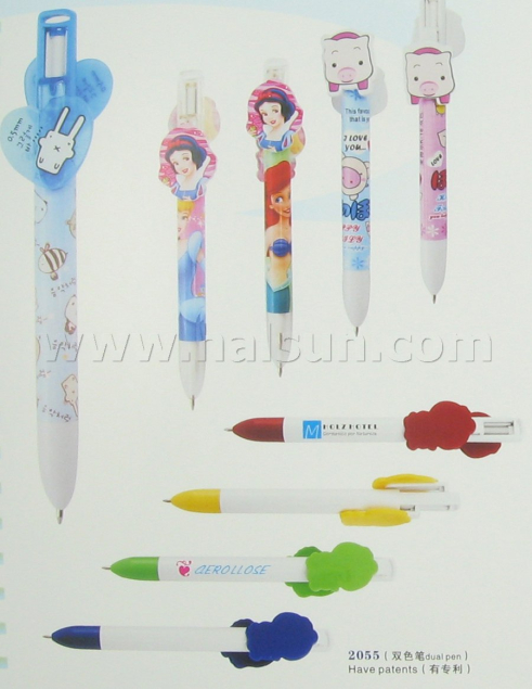 Plastic Pens_ HSRS2055_shoped clip 2 color pen_ 1 pen multi color