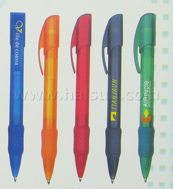 Plastic Pens_ HSRS818B_ frosted barrel pen with rubber grip
