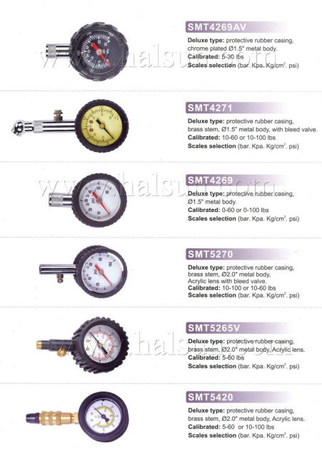 Deluxe Dia Type Tire Gaugtes,Metal Body Protective Rubber Casing Dial Tire Gauges,Brass Base Tire Tauges,SMT4269AV