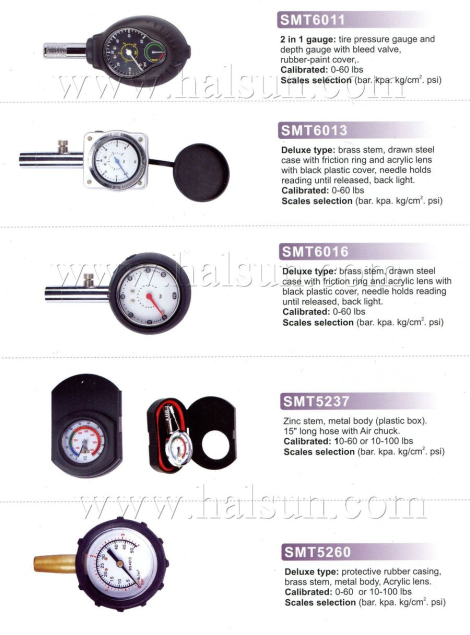Deluxe Dial Type Tire Gauges,2 in 1 gauge,tire pressure gauge and depth gauge with  bleed valve,rubber-paint cover,
