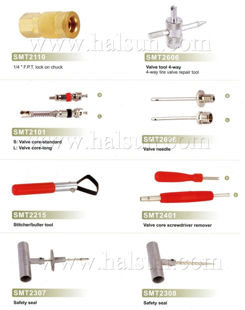 Tire Repair Tools Kits,lock on chuck,valve tool 4-way,valve needle,valve core screwdriver removeer,stitcher buller tool,safety seal